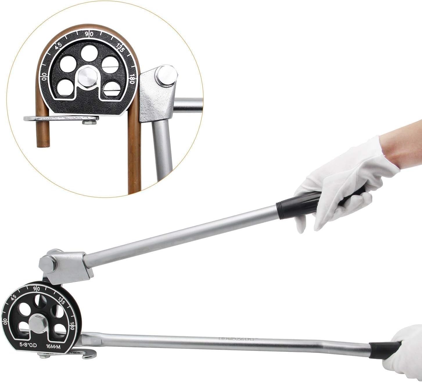 Piegatubi manuale per tubi in rame e alluminio, curva a 180 gradi, adatta per riparazione HVAC e refrigerazione, compatibile con tubi OD da 1/2 a 7/8 pollici