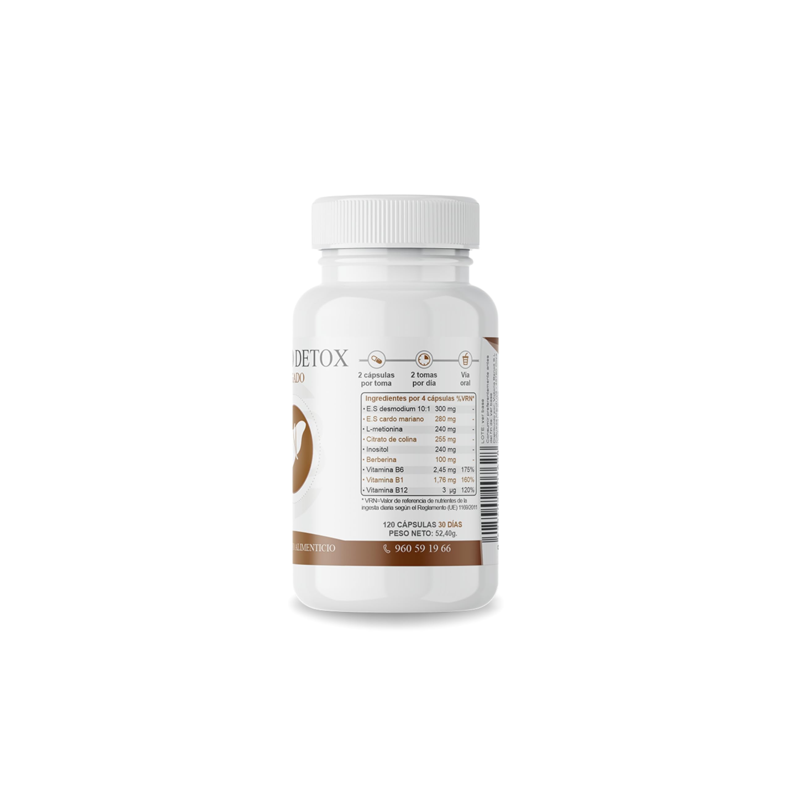 Desmo Detox | Con Desmodium, Cardo Mariano, Colina, Berberina y Vitaminas B | Detox Hepático y Apoyo Metabólico | 120 Cápsulas Vegetales