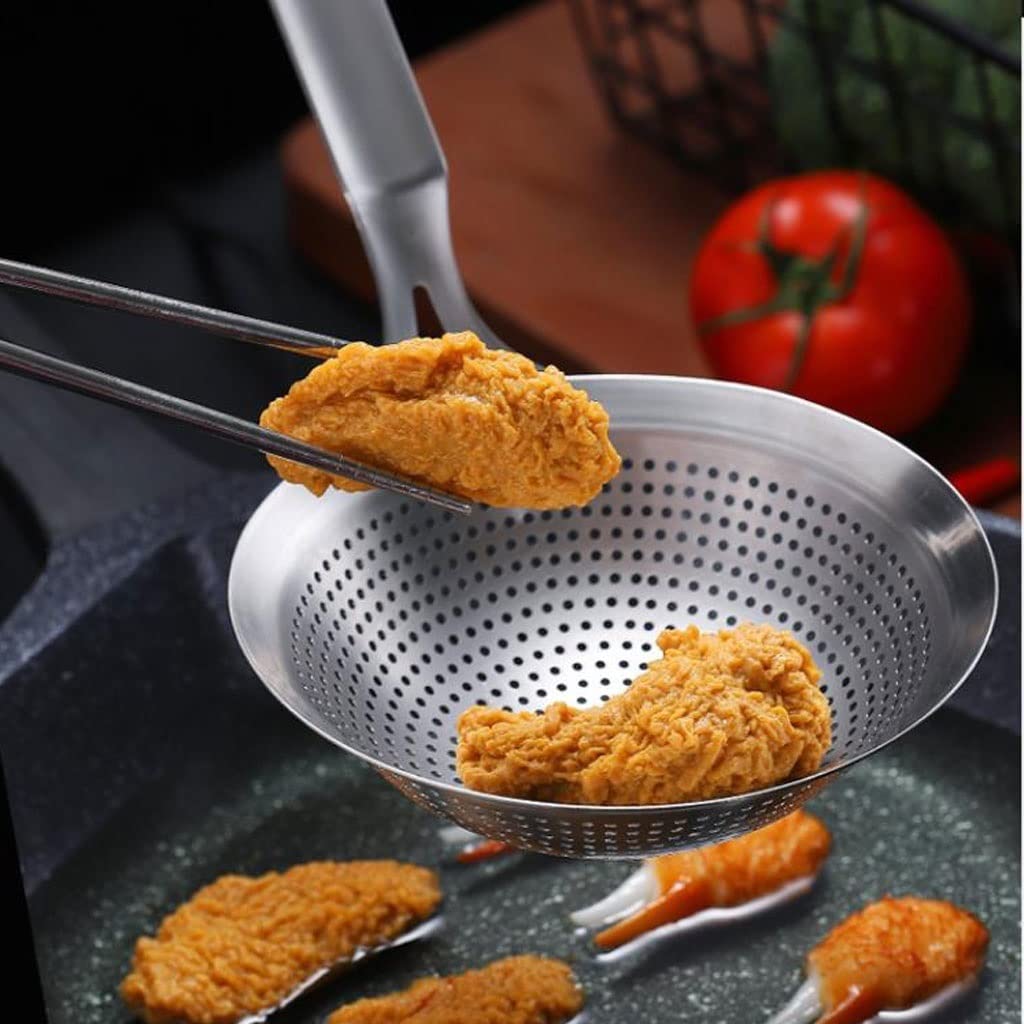 Schlitzlöffel, Küchensieb, extra großer Skimmer, geschlitzte Schöpflöffel, 304 Edelstahl, Sieb mit Griff zum Abtropfen und Braten, Sieb, Schöpflöffel, Küchenhelfer, Siebe für Küchenskimm