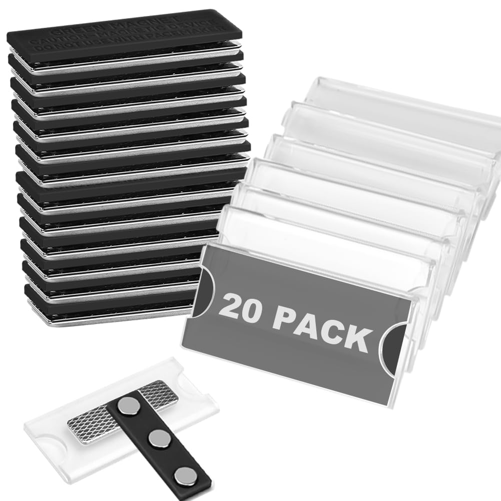 CAREDGO 20 Badge Portanome Magnetico, Targhetta Magnetica per Nome, Targhette Magnetiche in Acrilico Trasparente con 3 Potenti Magneti Neodimio, Autoadesive Etichette Magnetiche per Nome per Ufficio