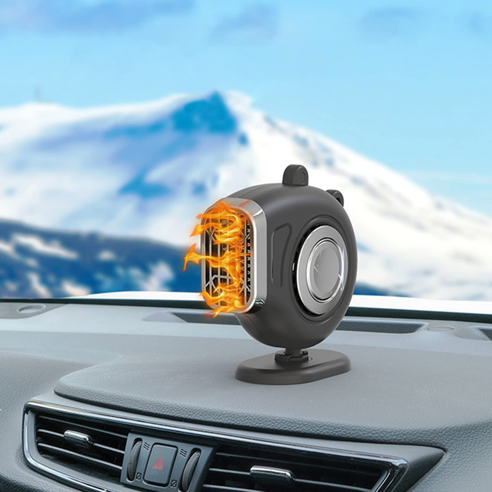 Autoverwarmer, Multifunctionele Draagbare Autoverwarmer 2 IN 1 Koel- en Verwarmingsfunctie, 180° Draaibare Basis, Snelle Verwarming, Ontdooien en Ontwasemen, 12V/24V(24V zwart