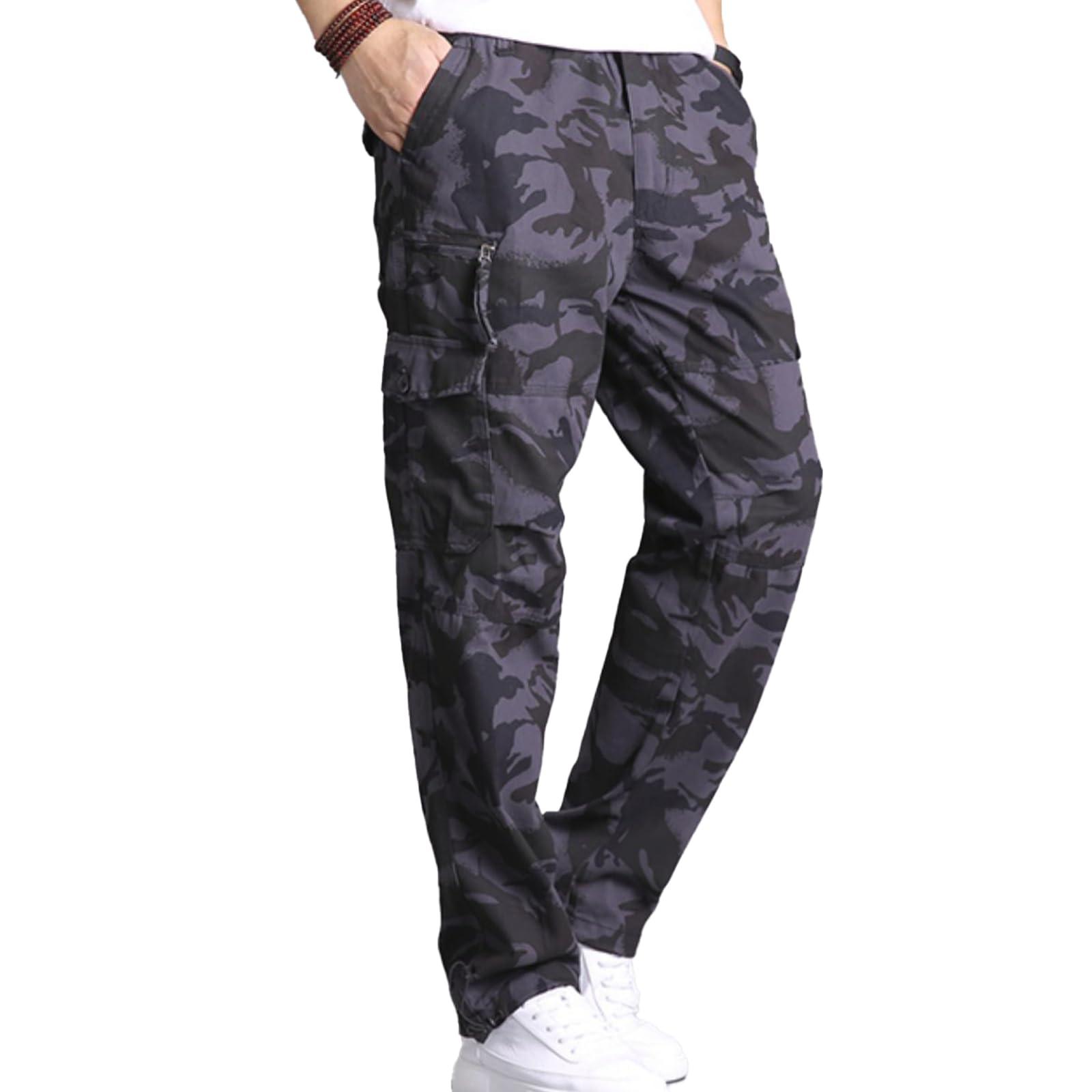 MYMRIN Mens Cargo Pants Elastic Waistband 7 Pockets Hiking Tactical Pants Cotton Cargo Work Pants for Men