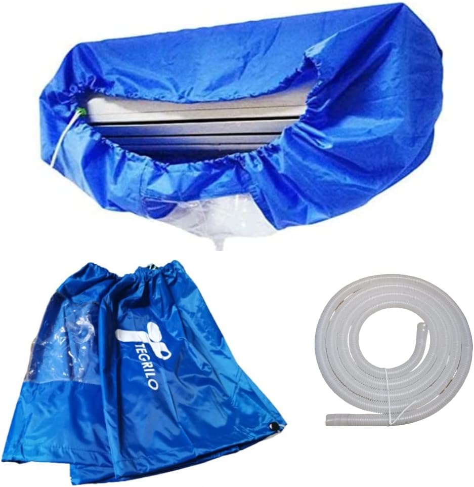 TEGRILO Air Conditioning Cleaning Waterproof Cover with Drain Outlet, Protector Dust Washing Bag For Large Size (2P-3P) Wall Mounted AC Service with Pipe.