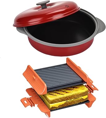 MACONEE 2-in-1 Microwave Cookware Frying Pan Skillet with Panini Press for Grilling, Reheating, and Crispy Sandwiches