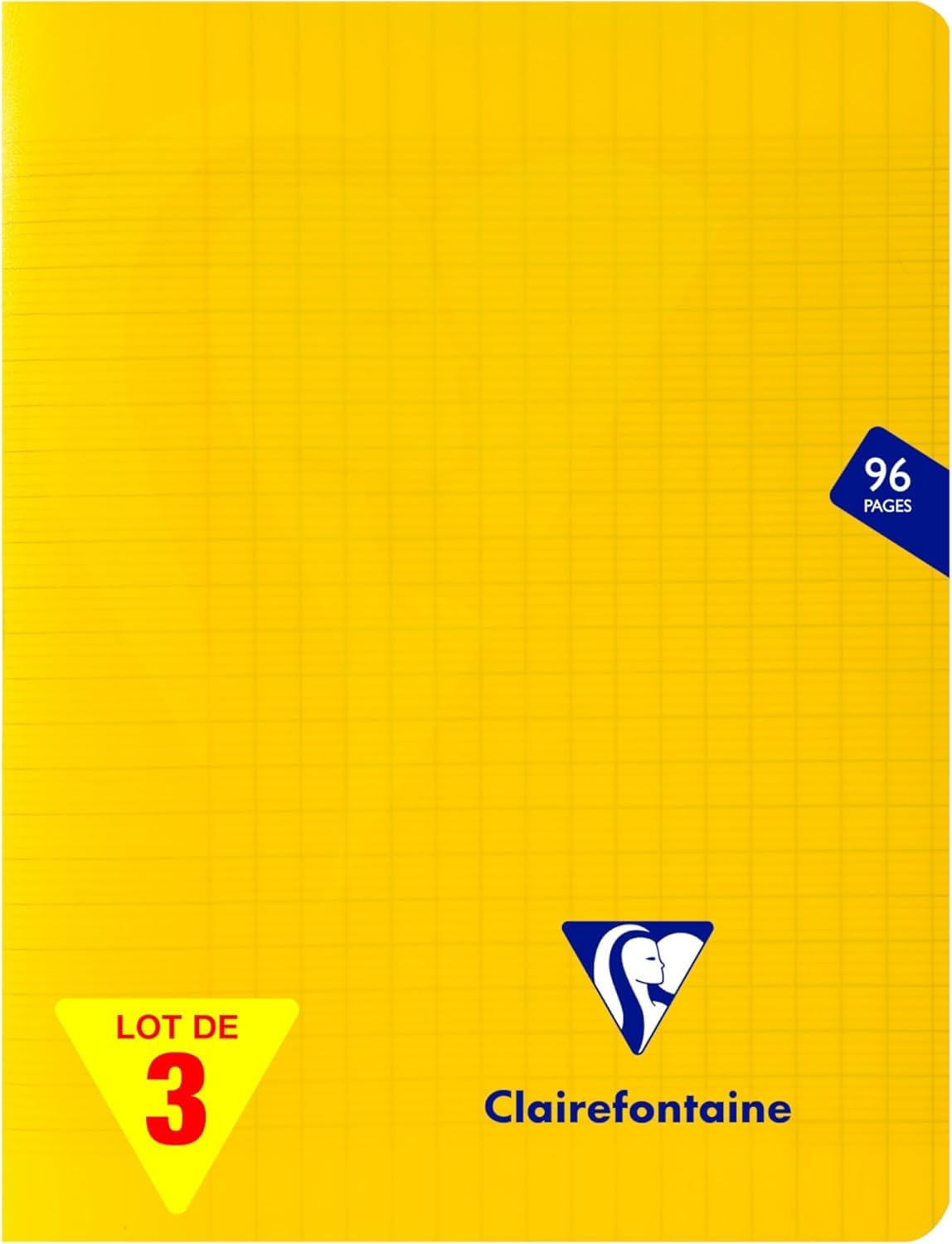 Clairefontaine 343741AMZC - One Pack of 3 Mimesys Stapled Notebooks - Dimensions: 17x22 cm - 96 Seyes Ruled Pages - 90 g - Polypro Cover - Colour : Yellow
