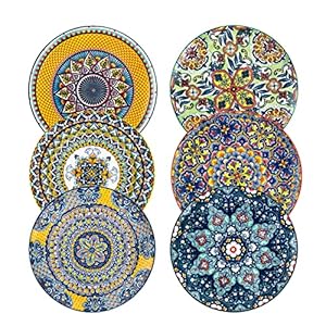 Henxfen lead dinner plates set of 6 105 inch large dessert pasta salad plate porcelain colorful serving dishes for kitchen restaurant dishware microwave oven safe bohemian style  urban country home decor