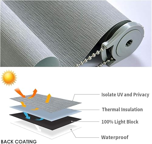 Miniatura 6 de Persianas enrollables 100 % opacas, persianas jacquard a rayas con aislamiento térmico, persianas enrollables y abatibles, fácil instalación para el