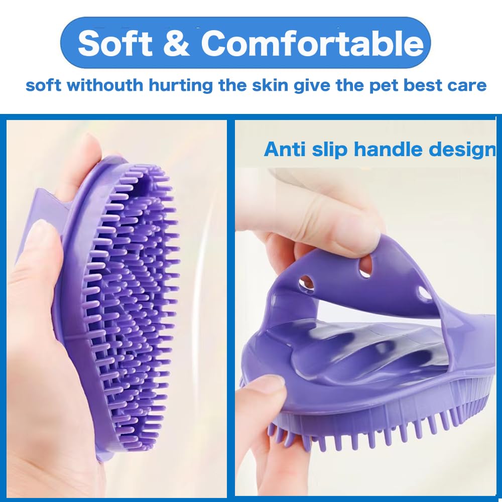 3 cepillos de baño para perros, cepillo de champú para perros para baño, no se resbala, ducha de mascotas, cepillo de lavado de masaje con mango de anillo ajustable para perros y gatos de pelo corto y