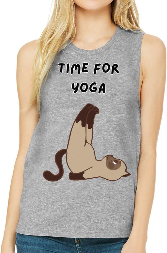 Cat Yoga Women's Muscle Tank - Funny Tank Top - Graphic Workout Tank