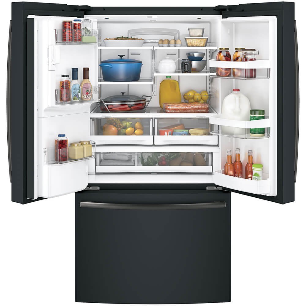 GE GFE28GELDS 36" French Door Refrigerator with 27.8 cu. ft. Total Capacity in Black Slate on Fridge.com