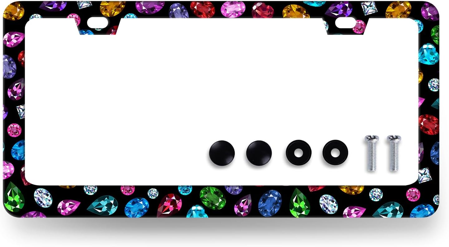 Stainless Steel Beautiful Gemstone Print License Plate Frame 6.2X12.2 Inch