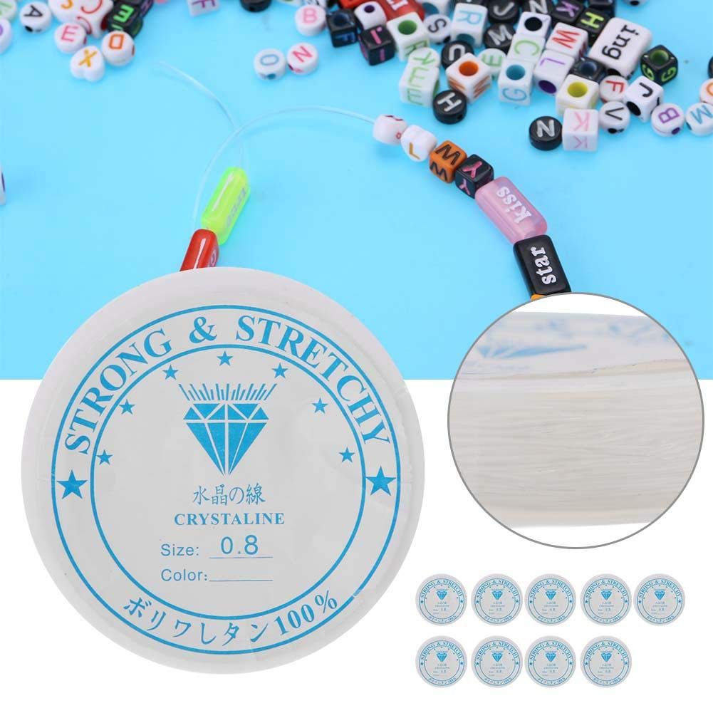 Salmue 10 Rolls Elastic String, 0.8mm/8m Strong Crystal Stretchy Elastic Line Transparent Beading String Thread for Jewelry Making Beading Bracelet Wire (0.8mm/8m)