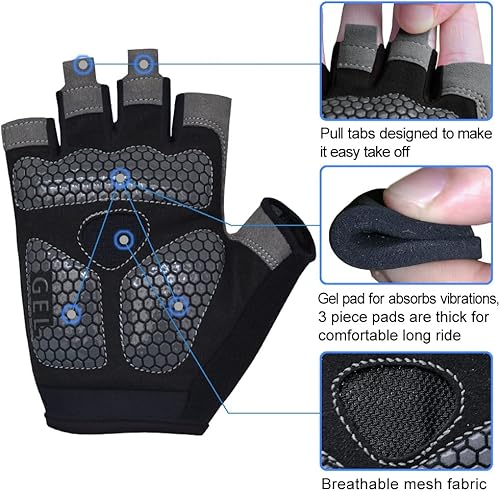 Miniatura 2 de HuwaiH Guantes de ciclismo para hombresmujeres, antideslizantes, amortiguadores, guantes de ciclismo con almohadilla de gel de medio dedo, guantes