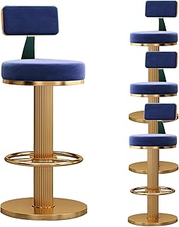DRRHY Bar Set of Barstools Swivel Velvet Low Back Breakfast Counter Stools, Adjustable 65-80cm, (Blue Height 65)