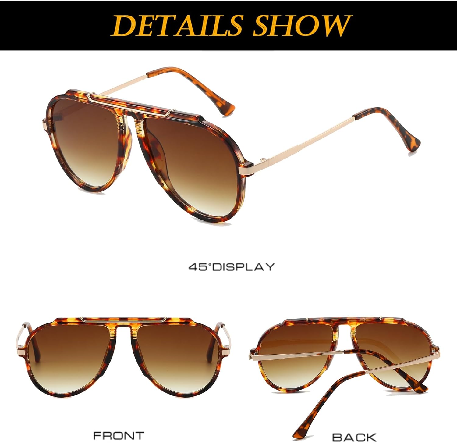 EYLRIM Oversized Retro Aviator Sunglasses for Women Men 70s Trendy Gold Metal Sun Glasses Pilot Shades - Image 4