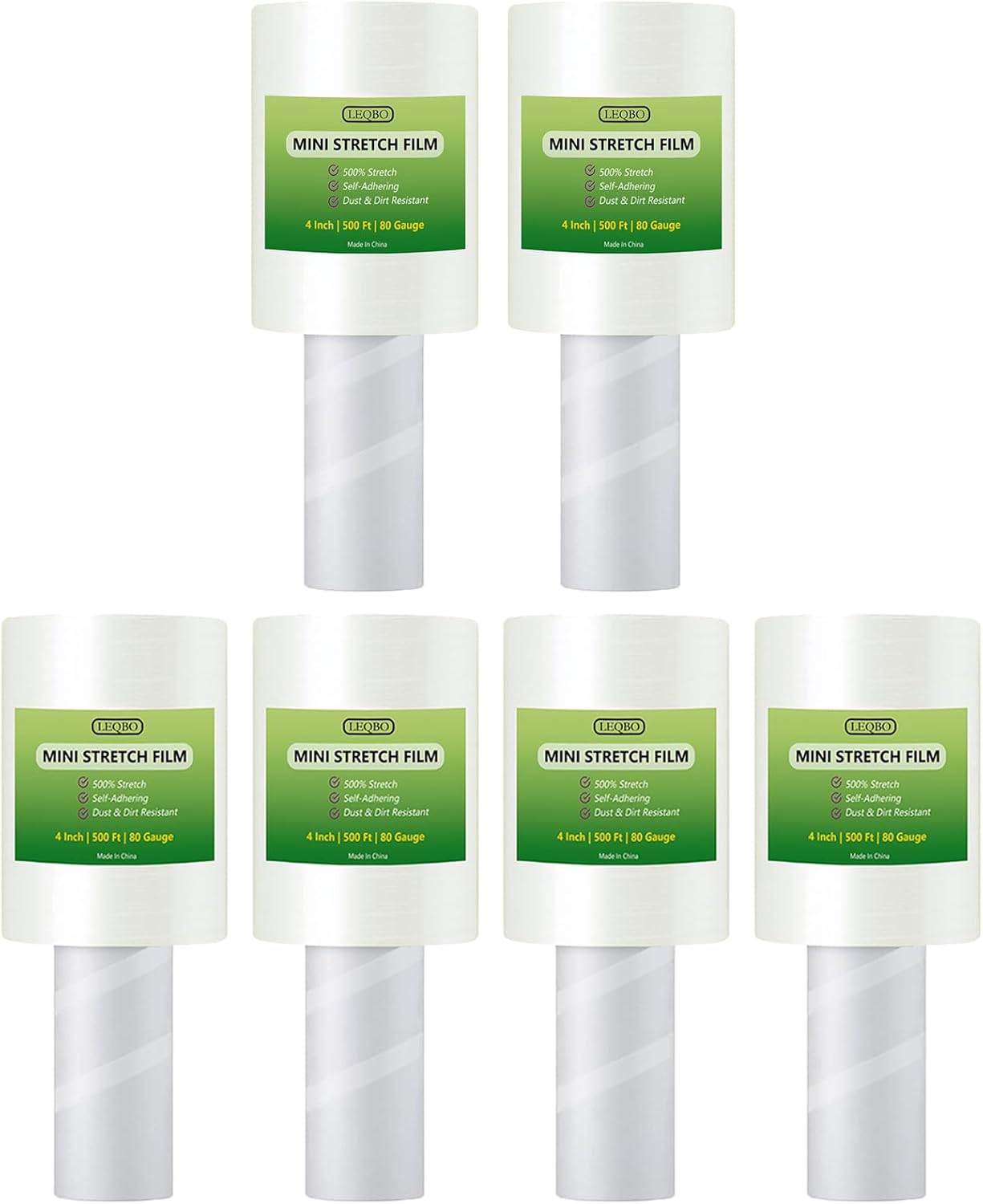 Mini Stretch Wrap Film, 4 Inch x 500 ft 80 Gauge,6 Rolls