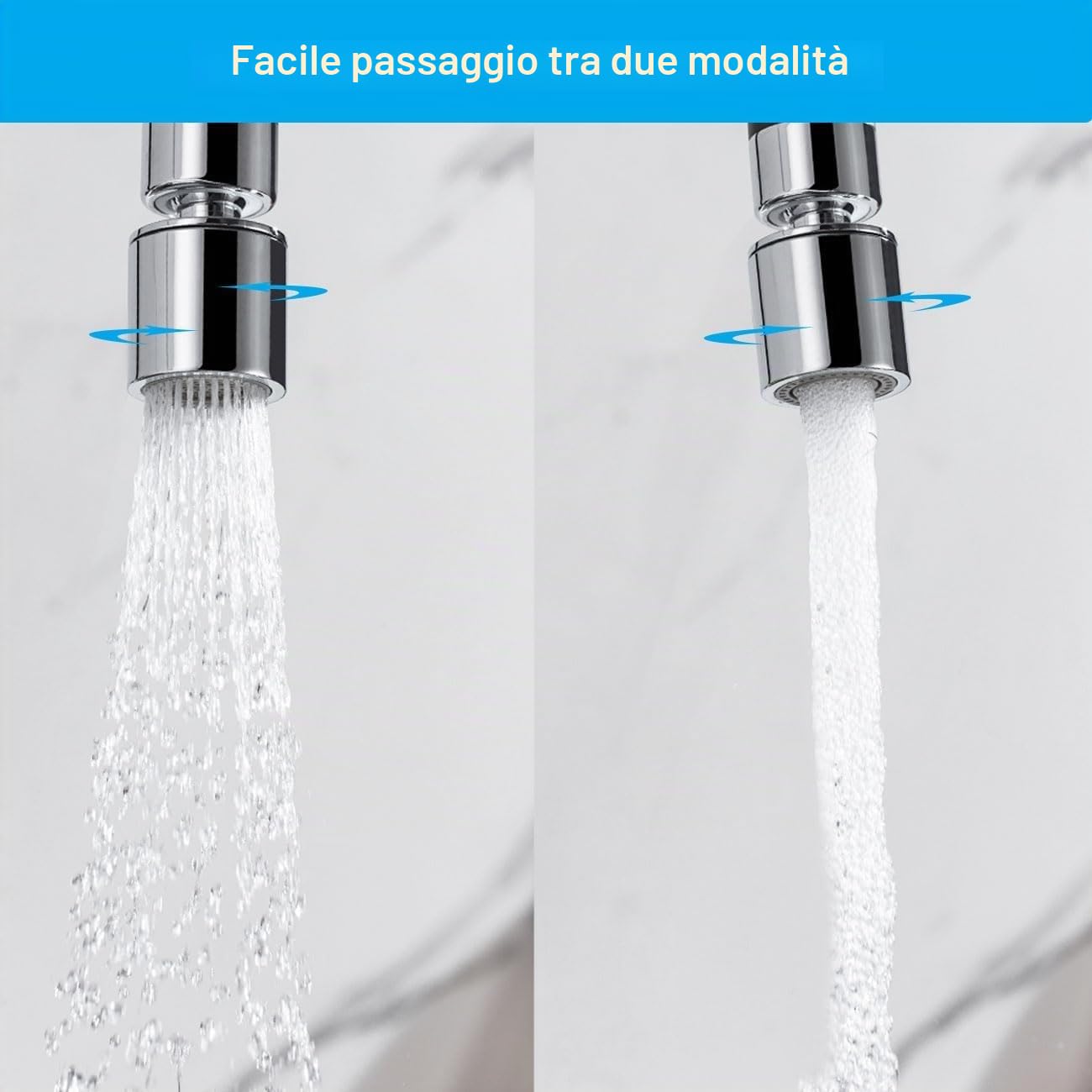 ONECE Aeratore Girevole a 360° per Rubinetto con 2 Modalità, con Adattatori per Filettatura Interna M22 e M24, Aeratori Esteso con Filtro Antispruzzo per Rubinetti da Cucina e da Bagno, Cromata