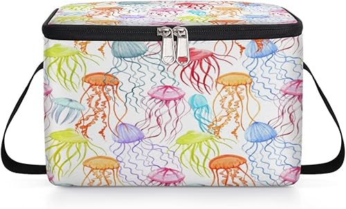Miniatura 8 de QsirBC Bolsa de almuerzo aislada de medusas de colores para mujer, reutilizable, bolsa cuadrada de comida para adultos y hombres, lonchera más