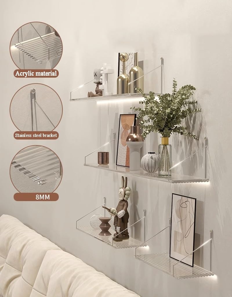 Étagère Acrylique Murale Wholesale POS – Fixations Chromées, 40 Cm, Pour Salon/cuisine