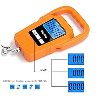 Vista 3 de SKEAP Báscula de pesca digital para colgar, báscula de equipaje de 110 libras, mango grande mejorado y pantalla LCD retroiluminada, balanza Naranja