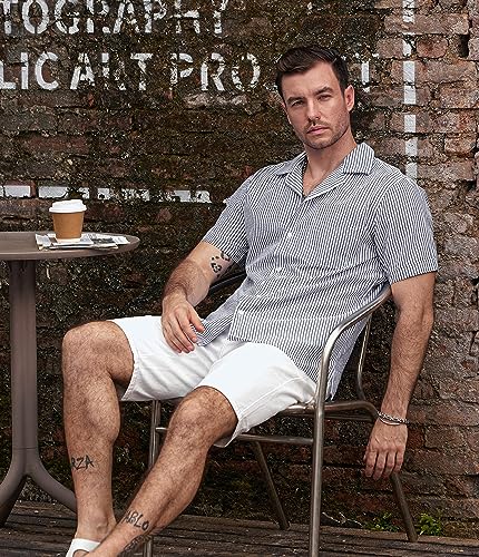 Image of VATPAVE Mens Striped Summer Shirt Casual Button Down Short Sleeve Beach Shirts Cotton Shirts for Men