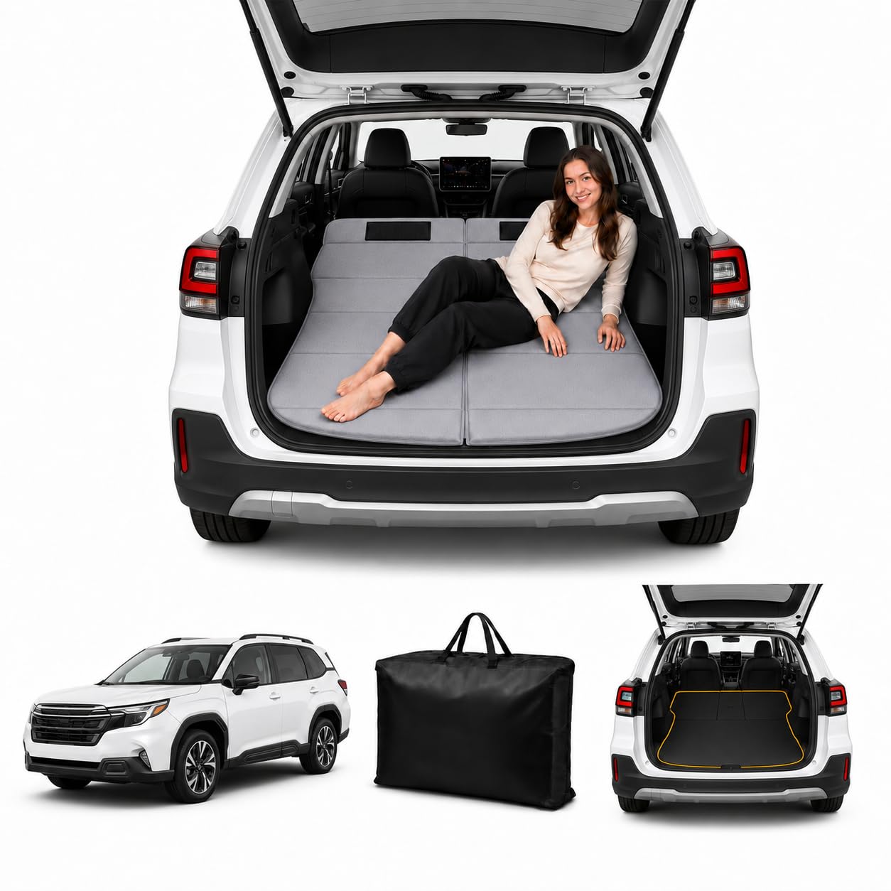 Car Mattress for Forester 2025–2026, Upgraded Non-Inflatable Thickened Foam SUV Car Camping Mattress, Foldable Trunk Sleeping Pad Car Bed Mattress for Road Trips Camping Travel