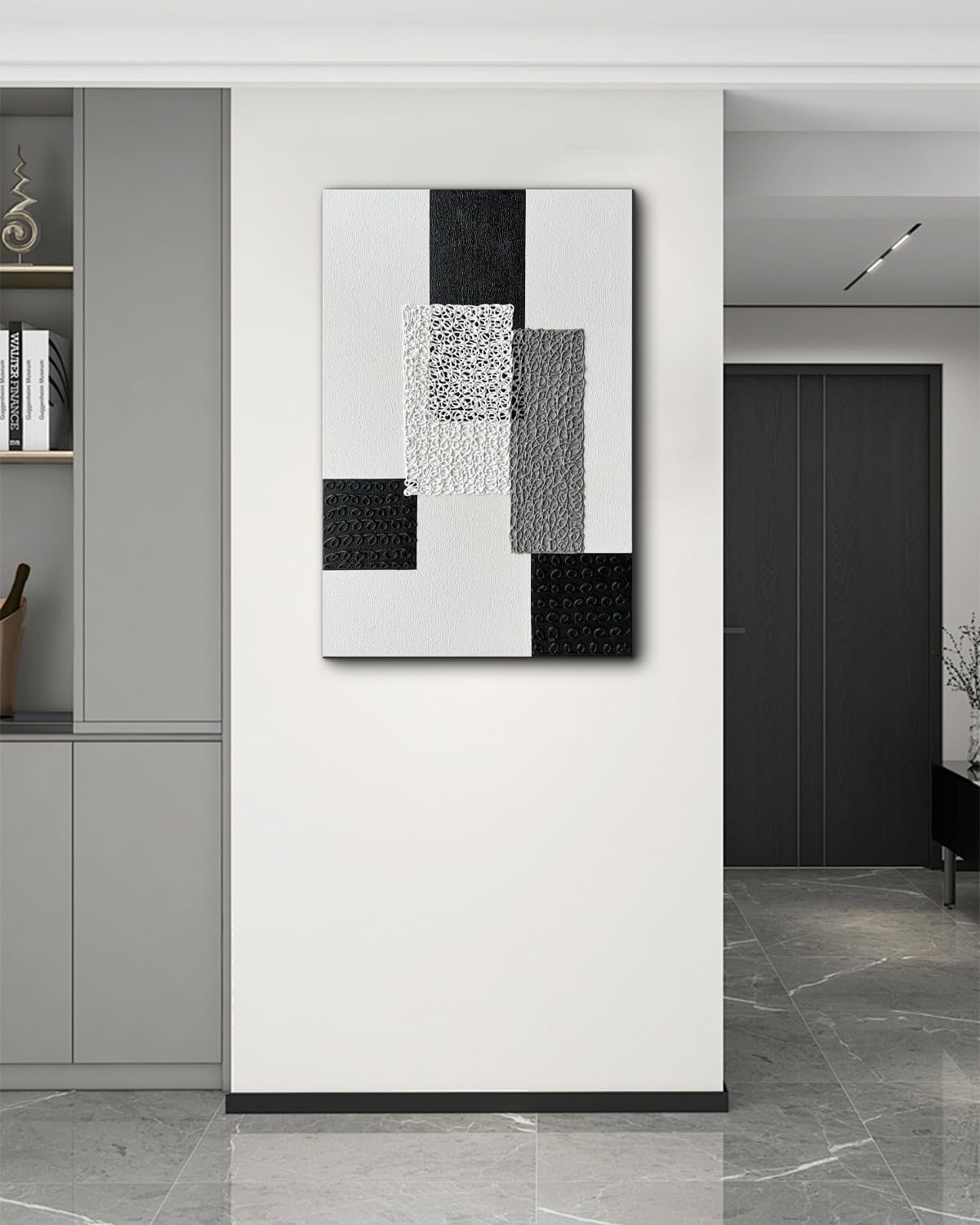 Creespi Black White and Gray Textured Wall Art 24x36 inch,Modern Hand Painted Minimalist Abstract Oil Painting on Canvas for Home Decor