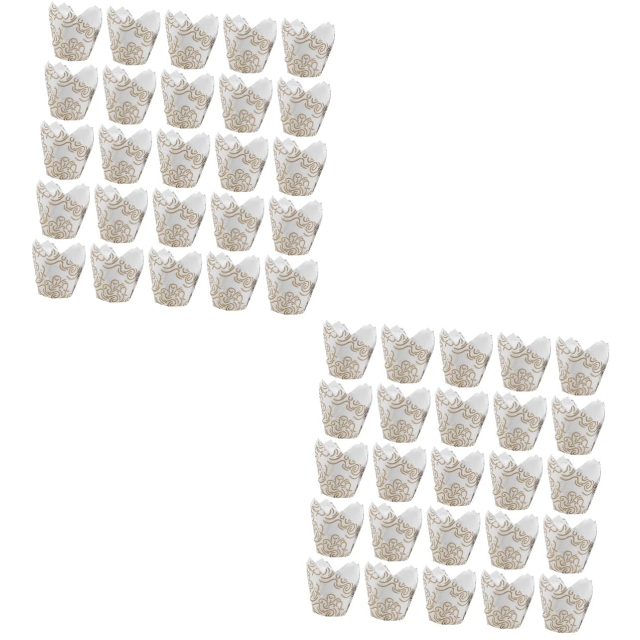 Abaodam 2sets Fodere Per Torte Forma Di Tulipano Resistenti All e All Per Muffin e Cupcake Alta Temperatura Design Elegante Con Strisce Dorate Per Feste e Matrimoni