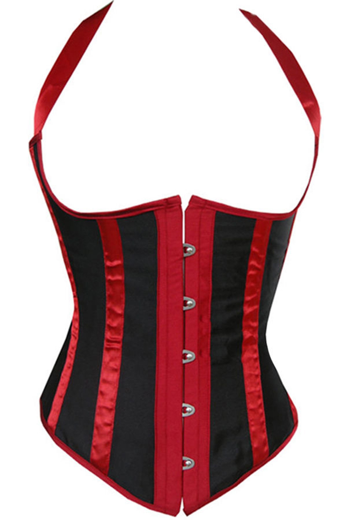 Jl Corset Women's Red Striped Underbust Corset Halter Cupless Shaper Gothic Punk Xl