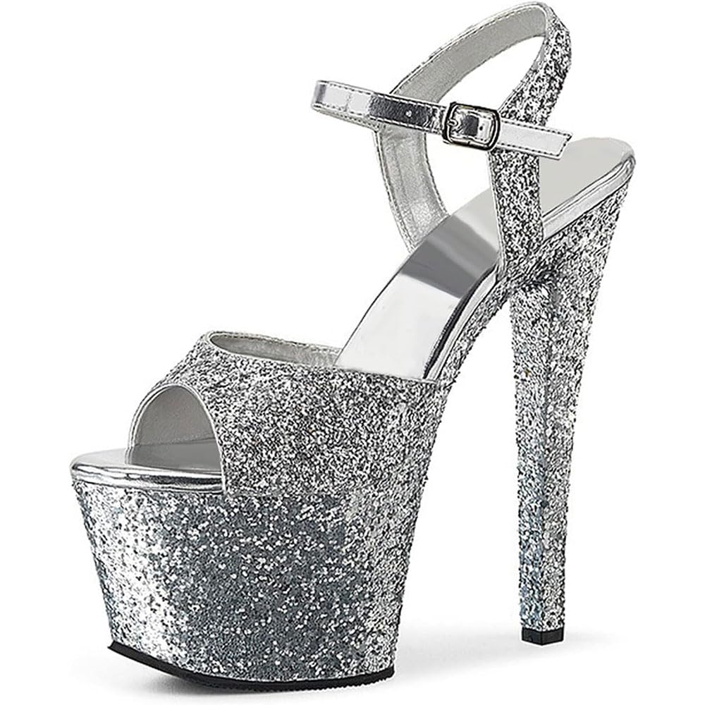 Hyfzxwx Women's B Gold Sequin Platform Sandals Stiletto High Heels Sexy Stripper Clu Pole Dance Show Heels Wedding Dress Party Shoes Unisex Large Size /B/34Eu