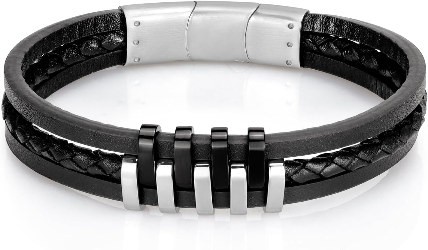 Leather Bracelets for Men - Ideal Jewelry Gifts for Men - Mens Bracelet with Premium stainless steel