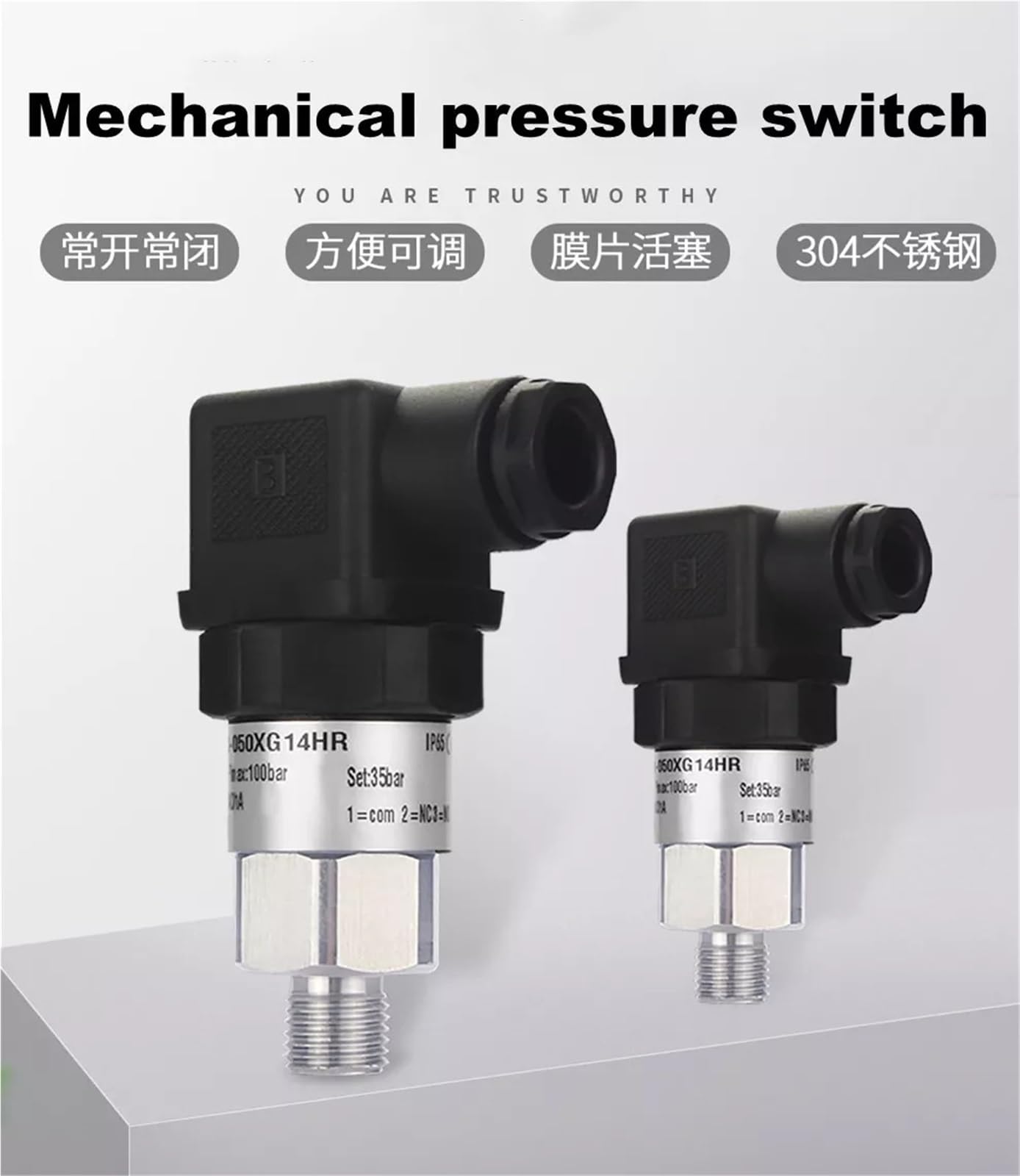 Interruptor de presión ajustable mecánico neumático hidráulico aceite agua diafragma pistón Control 1-12bar 1 Uds(G1-4 thread,5-50bar)