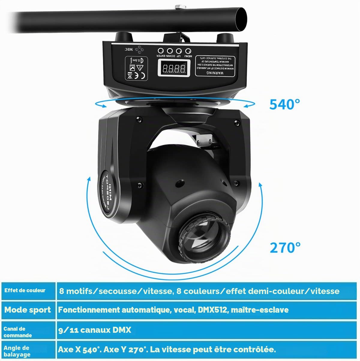 HOLDLAMP Éclairage de Scène LED Moving Head Lampe RGBW dmx512 uminaires à Tête Rotative Effet 8 Motifs Effet Lumineux pour Fête Bar Halloween Noël Mariage Disco DJ