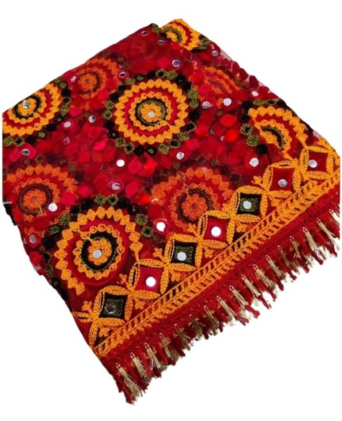 Women's Heavy Net Fancy Festival Phulkari White red Dupatta For Women-image-20