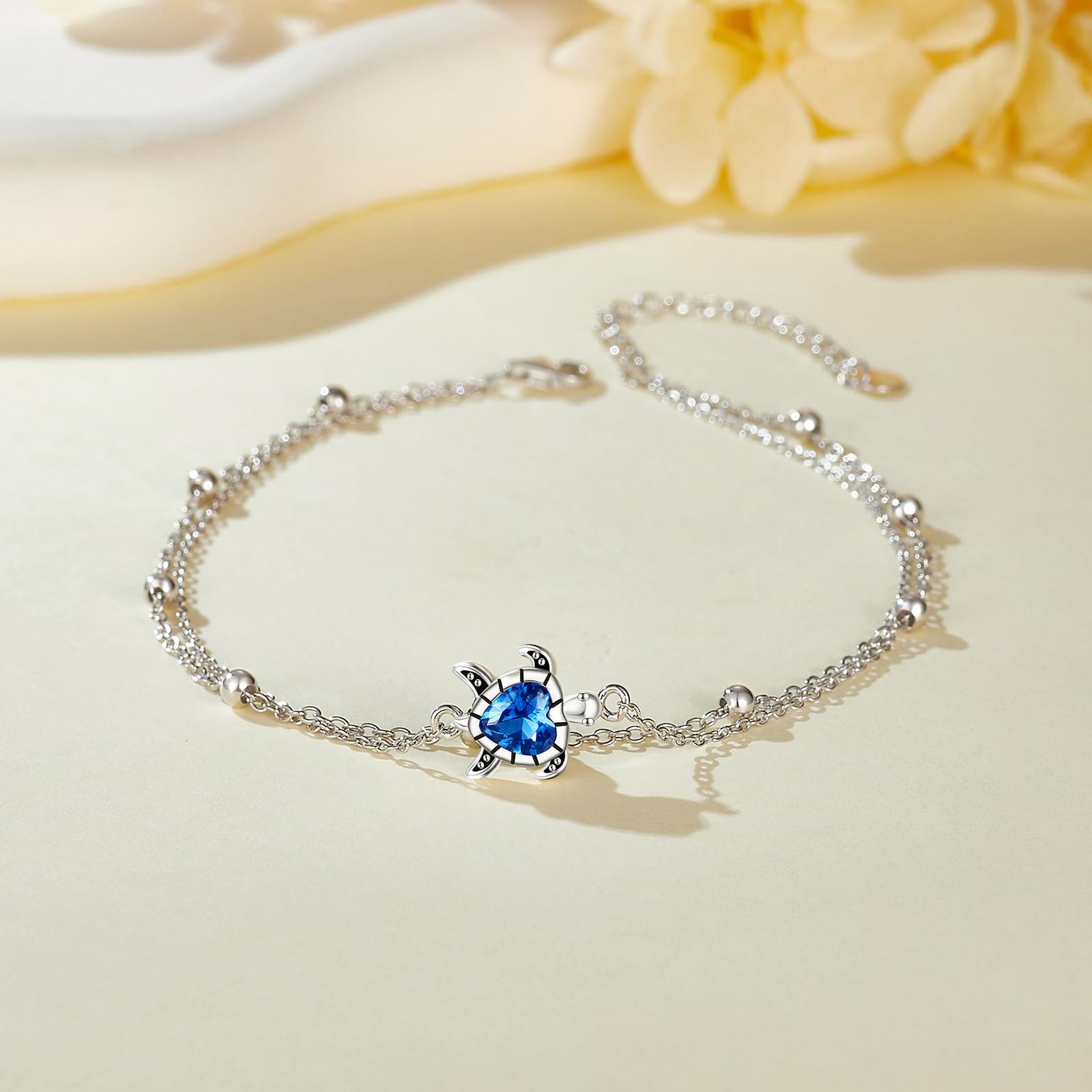 POPLYKE Herz/Anker/Meeresschildkröte/Seestern/Keltisch/Walschwanz/Biene Armband Fußkettchen für Damen 925 Sterling Silber Fußkettchen Jewllery Doppelschichtige Kette für Damen