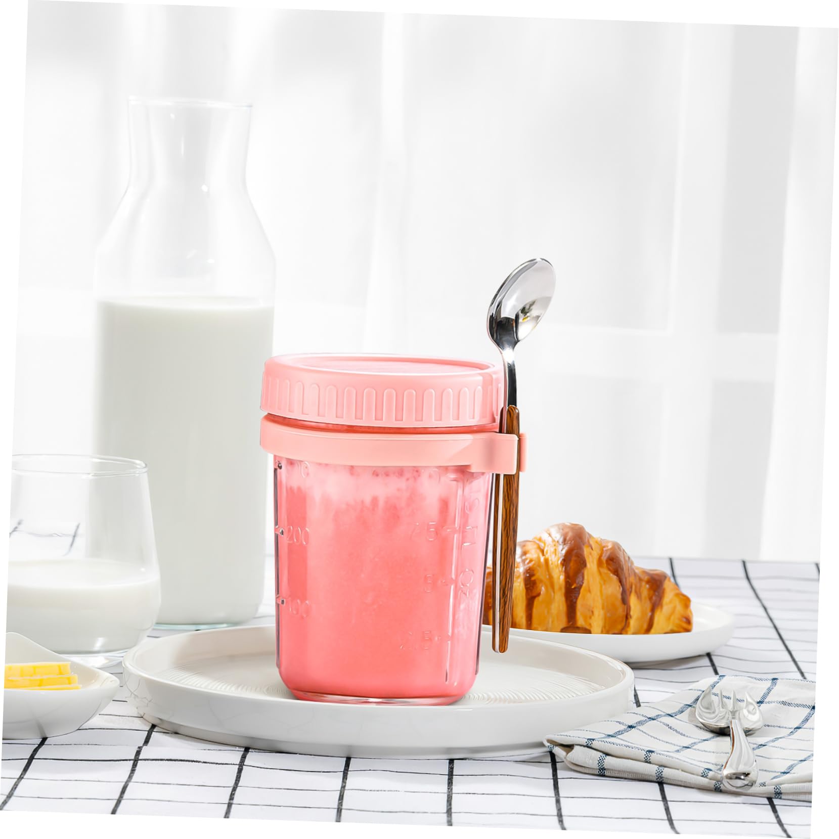 TOPBATHY Tarros de Desayuno de Cristal 400ml con Tapa y Cuchara, 4 Piezas | Vidrio y Silicona, Cierre Hermético Antiderrame, para Avena Nocturna en Cocina y Dormitorio