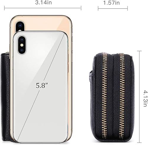 Miniatura 2 de GOIACII Cartera pequeña de cuero genuino para mujer, con bloqueo RFID para tarjetas de crédito, negro (A01 Black), Classic