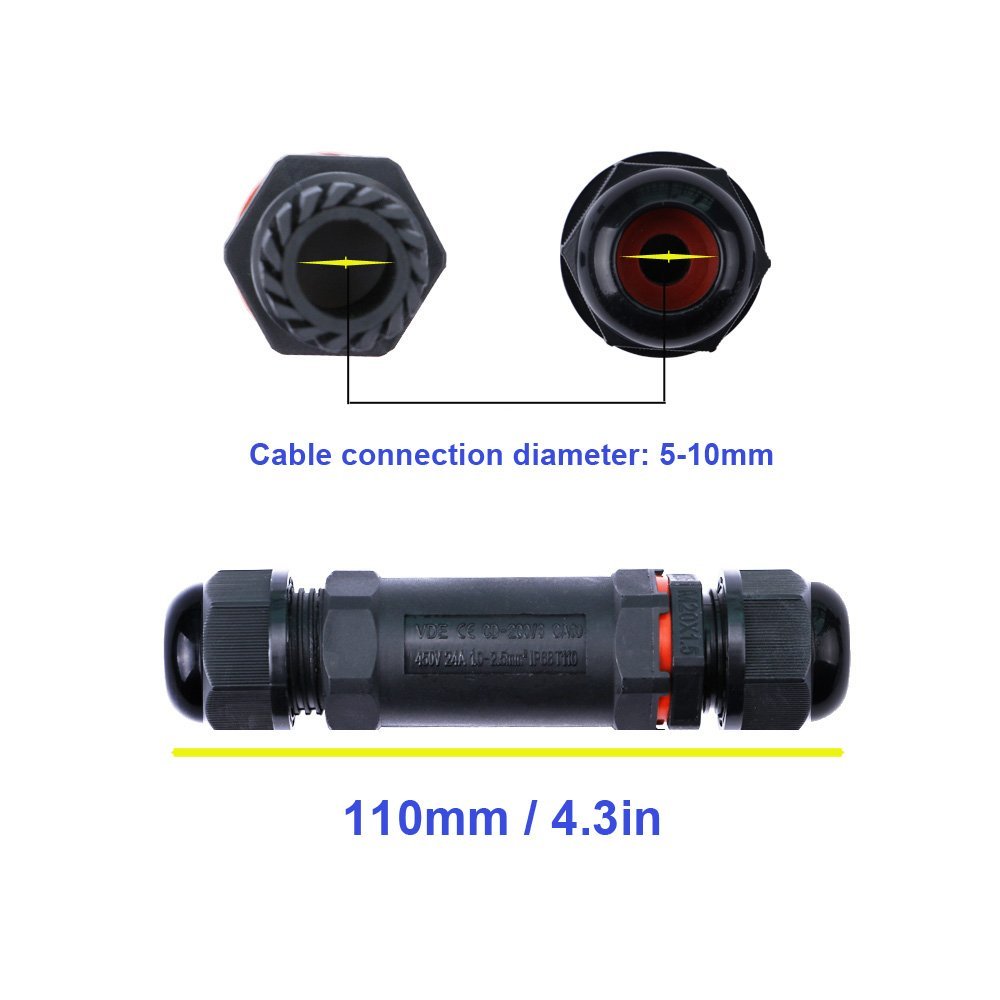 Connettore cavi impermeabile IP68, CESFONJER 2pezzi connettore per cavi esterni, scatola giunzione esterna, accoppiatore per manicotti per connettori per cavi per cavi da 2 o 3 pin di diametro 5-13 mm