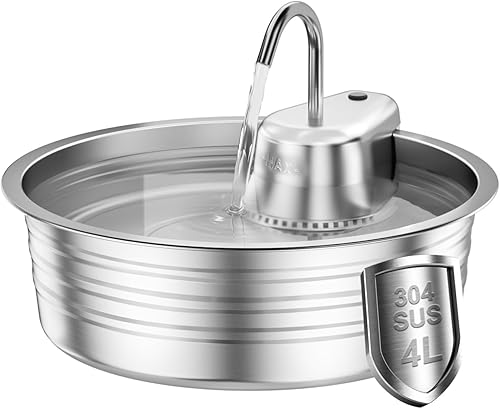 Miniatura 1 de Fuente de agua para gatos de acero inoxidable, fuente de agua para mascotas de gran capacidad de 135 onzas  4 litros para gatos en interiores, bomba