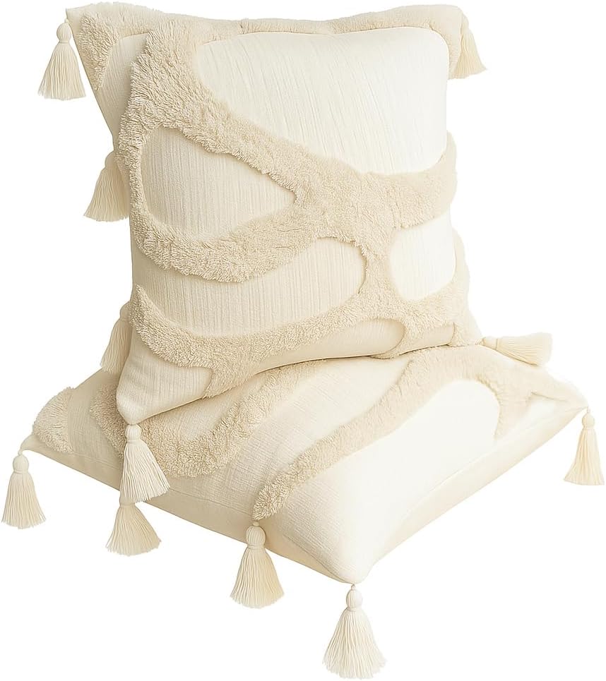 JMGBird Throw Pillows 18x18 Set of 2 with Inserts - Decorative Couch Pillows for Sofa, Bed, Living Room - Soft Square Accent Pillows Indoor Home Decor (Khaki)