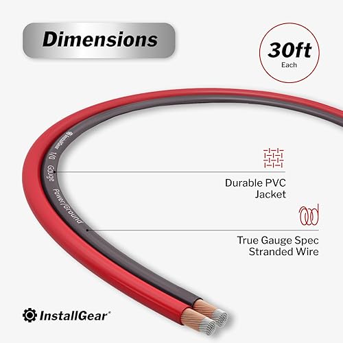 Miniatura 3 de InstallGear Cable de altavoz de calibre 14 AWG de 30 pies y cable táctil suave negrorojo gran uso para altavoces de automóvil estéreos altavoces de