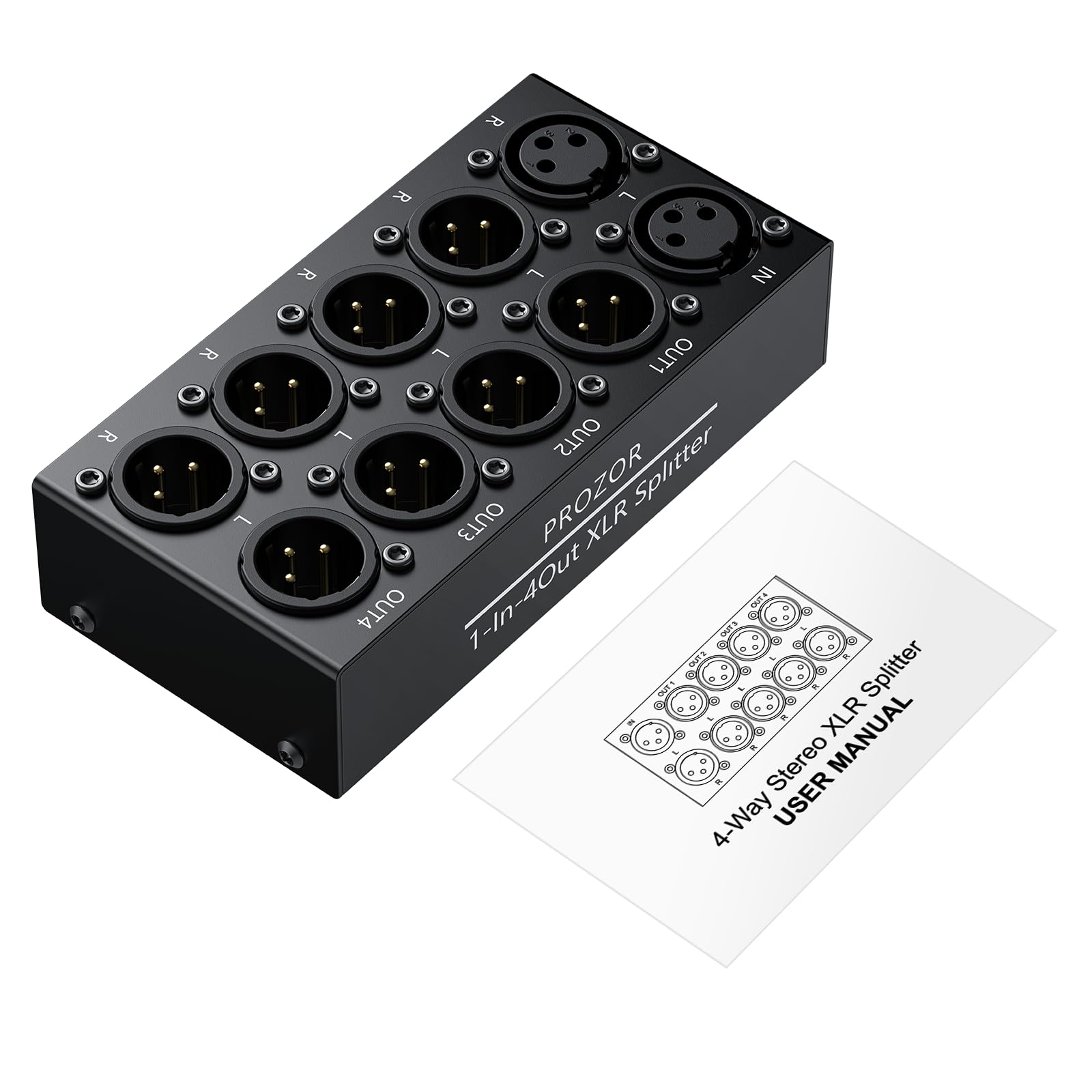 PROZOR 4 Way XLR Splitter Box Passiver Stereo Verteiler Symmetrisch 1 In 4 Out für Mischpulte, DAC-Decoder, CD-Player und professionelle Monitorlautsprecher