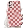 NITITOP Compatible with iPhone 12 Case Cute Aesthetic Checkerboard Checkered Pattern for Women Girl Trendy Slim Fit TPU Silicone Shockproof Full Camera Protection Cover - Pink