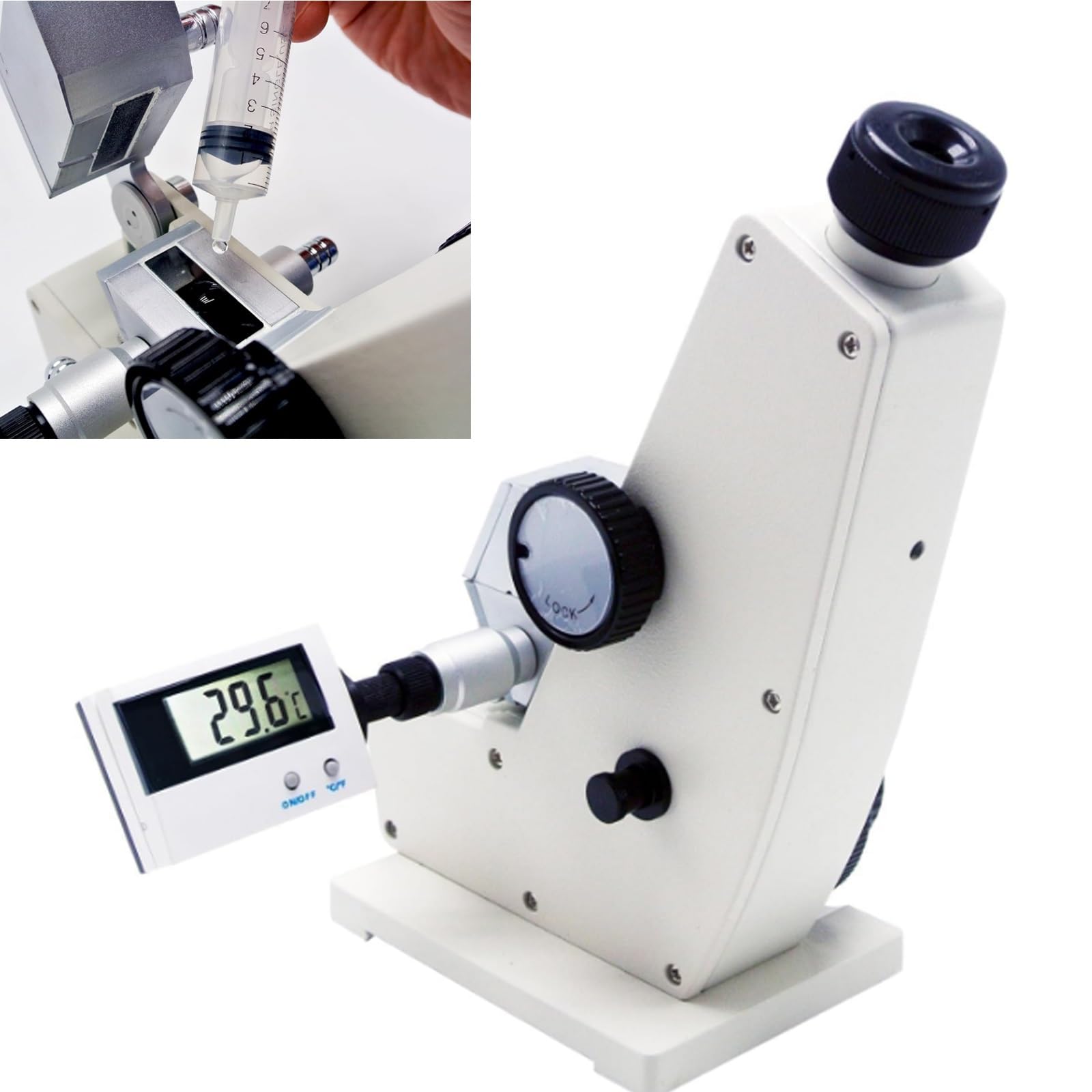Rifrattometro Abbe, Rifrattometri monoculari, Rifrattometro da laboratorio con termometro digitale, 1.3000-1.7000 nD, for zucchero, prodotti farmaceutici, bevande alimentari