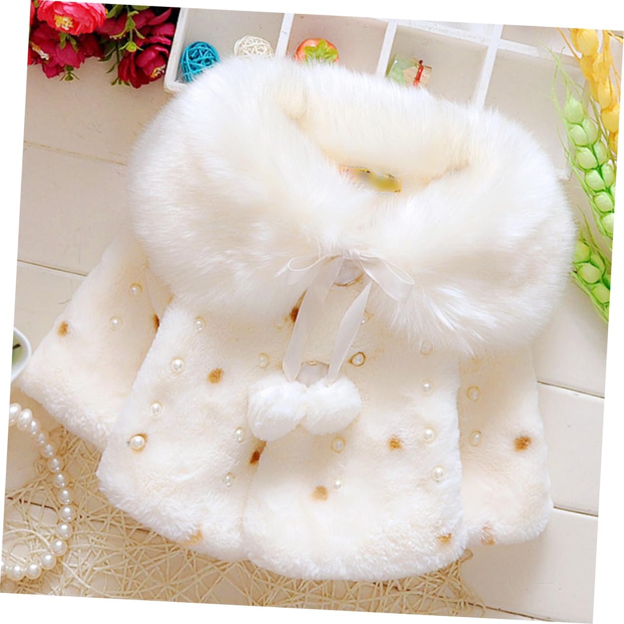 Girls Thicken Furry Collar Cape Coat Warm Cotton Outwear for Winter Adorable Lightweight Design for Little Girls Autumn Wardrobe Addition