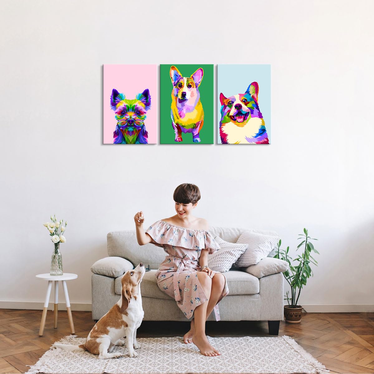 Amazon.co.jp: Mistyefly 3ピース カラフルな犬 キャンバス ウォール