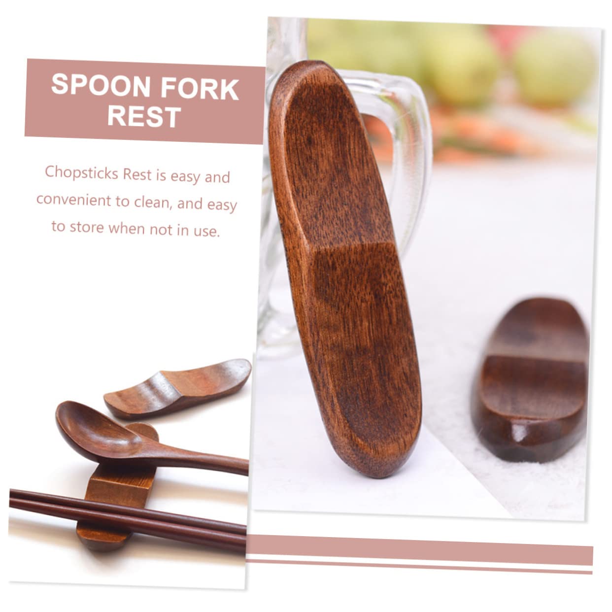 NAMOARLY 6pcs Chopsticks Holders Chopstick Rest Stand Wooden Countertop Utensil Rest Wooden Spoon Holder