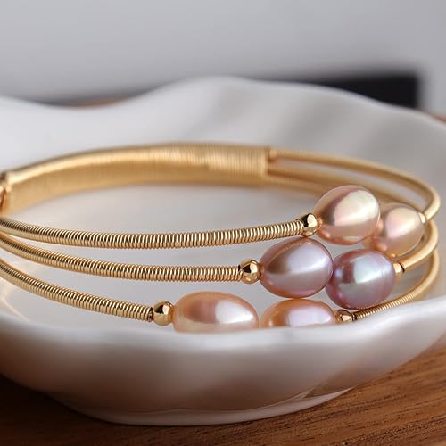 Miniatura 5 de Sonateomber Pulsera delicada de cadena de perlas de agua dulce de oro para mujer, con clip de papel, rosario, perla morada, con cuentas, regalo de