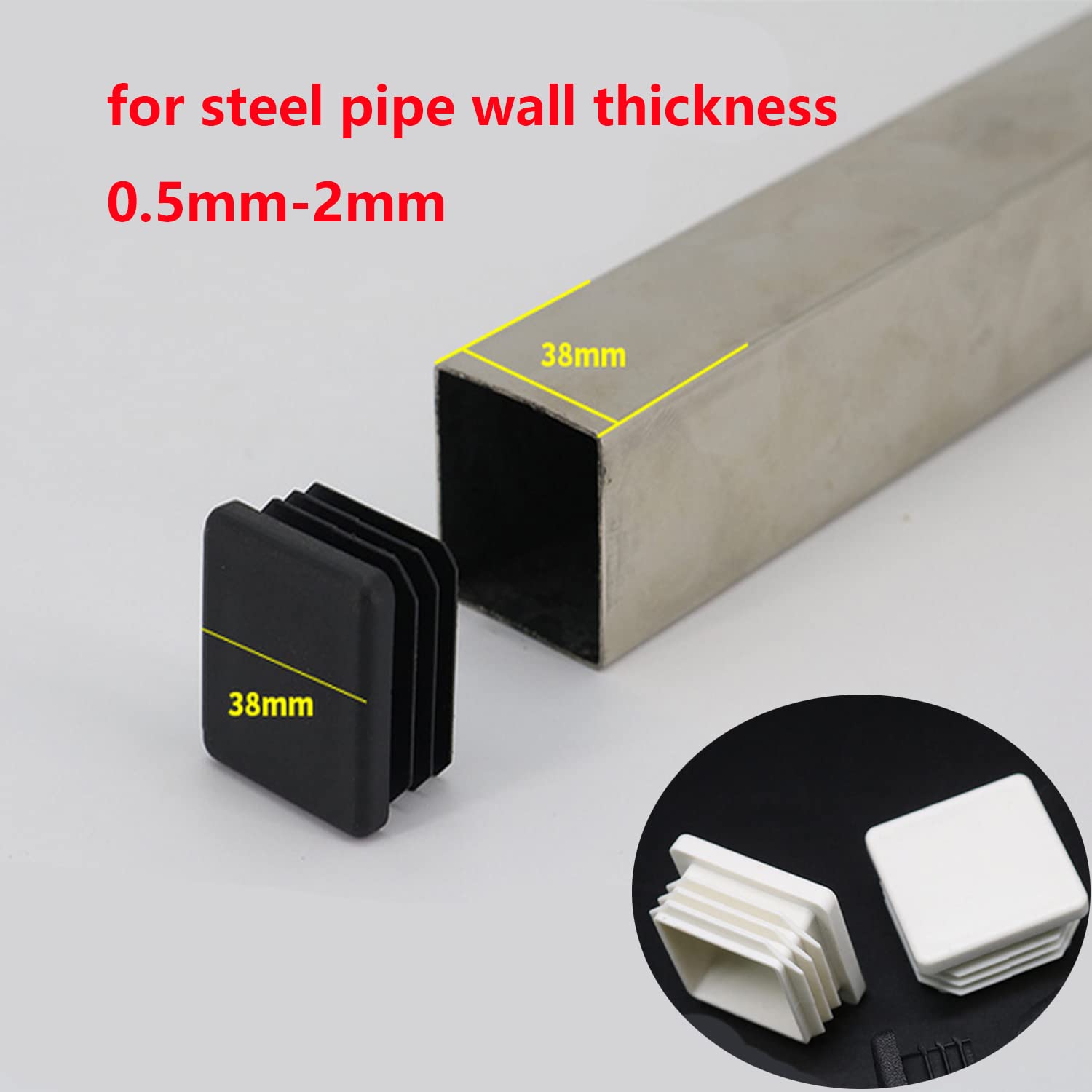1.5" Square Tubing End Caps – 20-Pack Plastic Hole Plugs, White, For Pipe Posts, Chair Legs, Furniture & Fitness Equipment