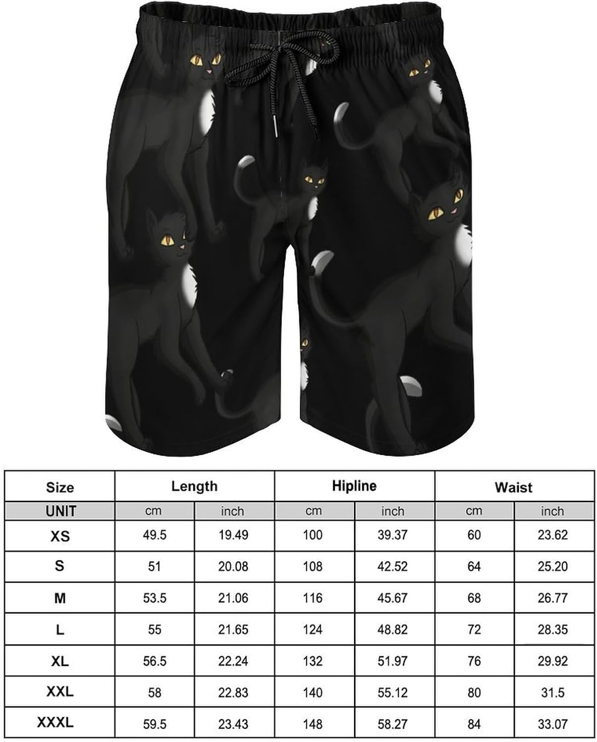 Black Cat Mens Swim Trunks Quick Dry Board Shorts Beach Short Swimwear Bathing Suits